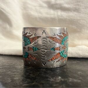 Vintage Native American Sterling Silver Turquoise Cuff Bracelet